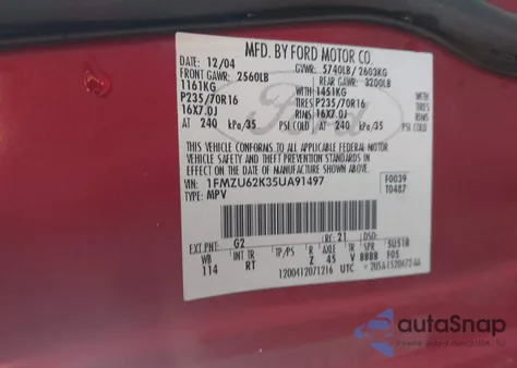 2005 Ford Explorer Xls/Xls Sport from USA, damaged, VIN 1FMZU62K35UA91497